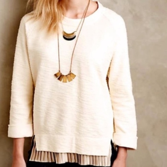 Anthropologie Undiscovered Eye Ivory Pleated Layered Terry Sweater Size Small - Picture 1 of 10